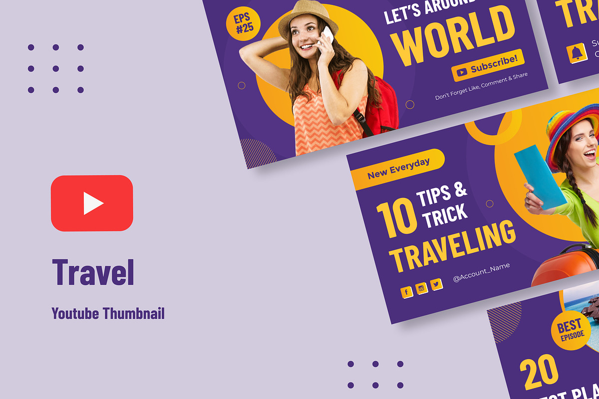 Travel Youtube Thumbnail, a Social Media Template by Formatika Studio (Photo 1 of 3)