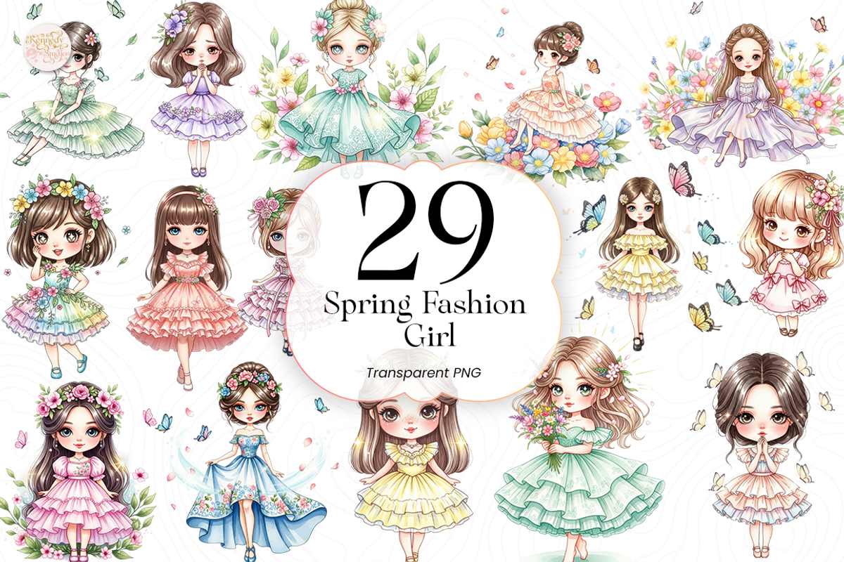 Spring Fashion Girl PNG Clipart., an Object Illustration by KennedyStudio (Photo 1 of 5)