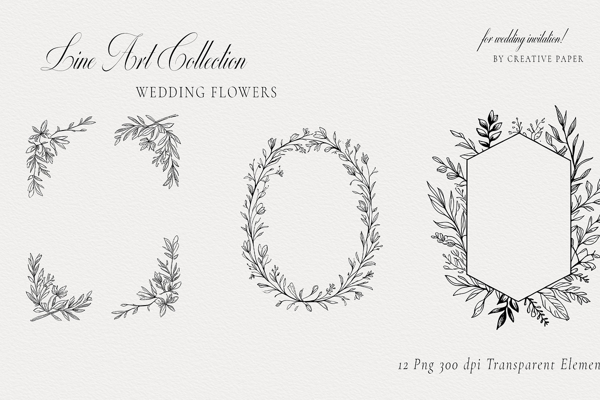 Line Art Collection, Wedding Flowers, a Background Graphic by by creative paper (Photo 4 of 5)