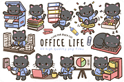 Kawaii black cat office life clipart, an Animal Illustration by Blumensdiary (Thumbnail 1 of 6)