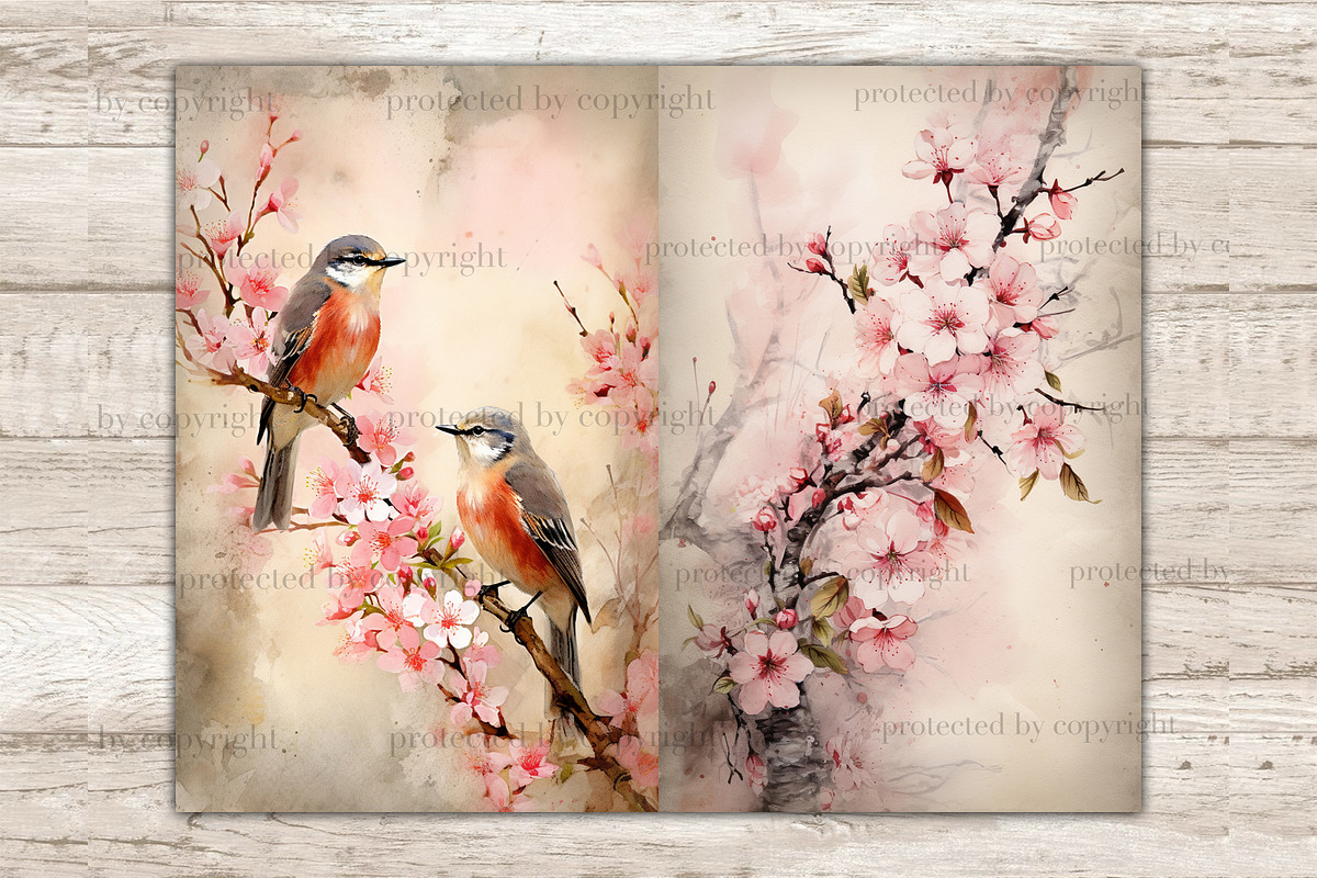 Sakura Junk Journal Pages, a Seasonal Illustration by GlamArtZhanna (Photo 6 of 10)