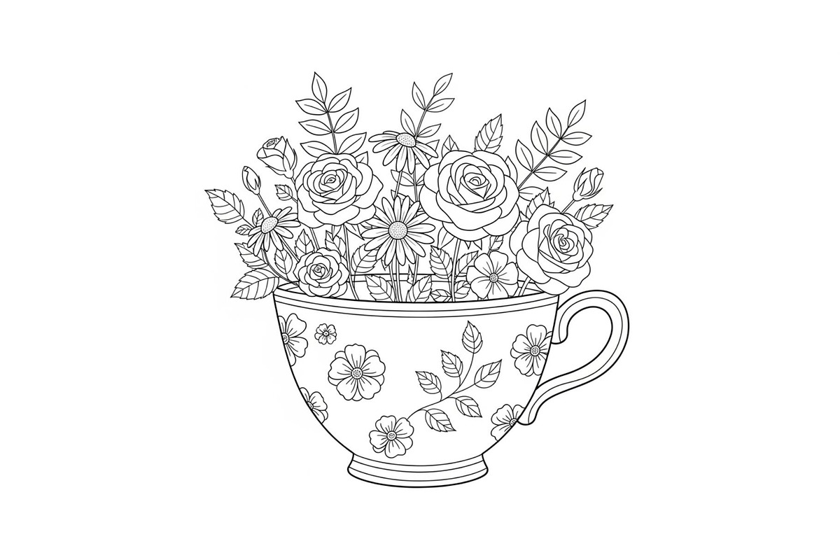 Floral Teacup Line Art Bundle, an Illustration by Gfx_Store (Photo 20 of 51)