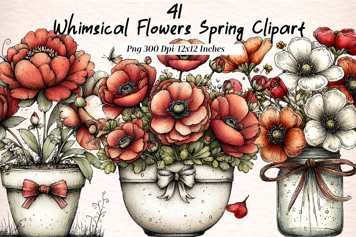 Whimsical Flowers Spring Clipart, an Illustration by Digital Artistic99 (Photo 1 of 11)