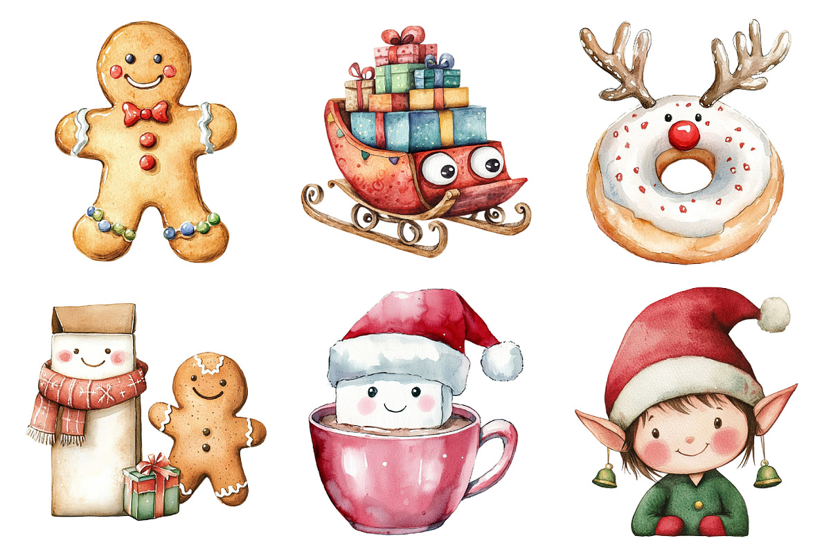 Cute Christmas Watercolor Clipart, an Illustration by Daily.Designs (Photo 2 of 5)