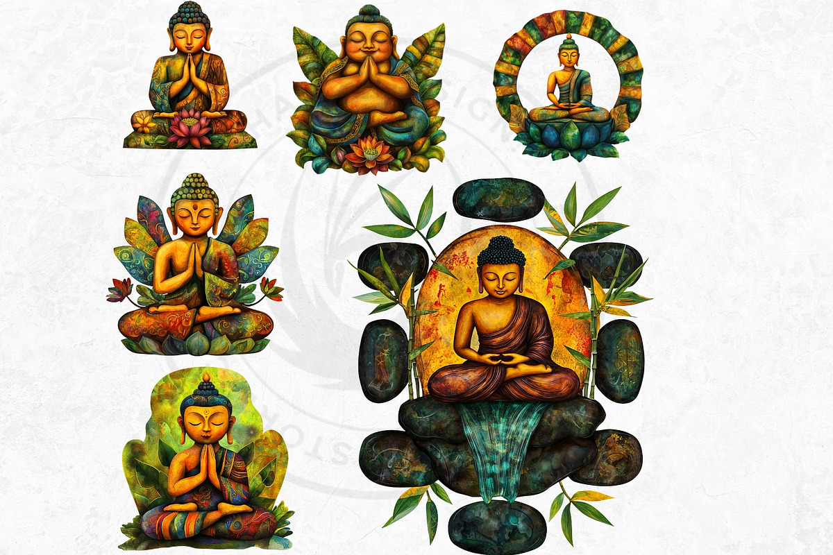 Vibrant Buddha Clipart Set, a Decorative Illustration by ThatsDesignArt (Photo 7 of 10)