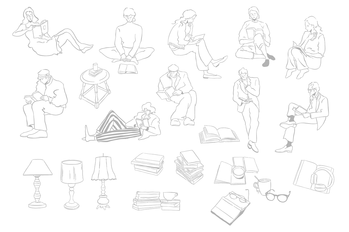 Book Lovers | Vector Line Drawings, a Person Illustration by teenyweenyday (Photo 2 of 4)