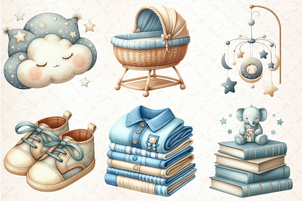 Dusty Blue Beige Baby Nursery Png, an Illustration by DreamCafeArt (Photo 2 of 8)