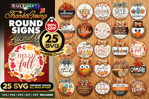 25 ThanksGiving Round Signs SVG Bund