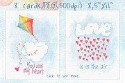 Valentines day love watercolor set, an Illustration by antuanetto (Thumbnail 4 of 11)