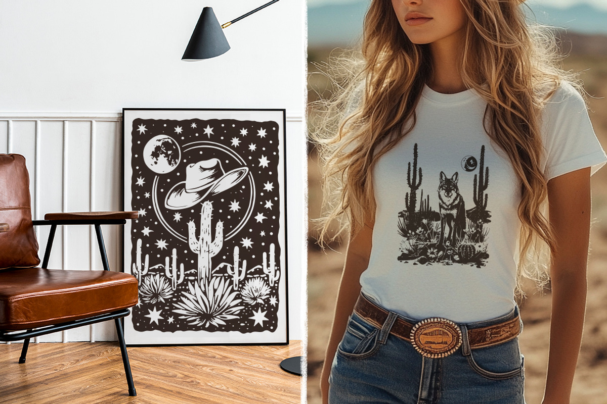 West Dreamer vector linocut graphics, an Object Graphic by DariSmartArt (Photo 6 of 15)