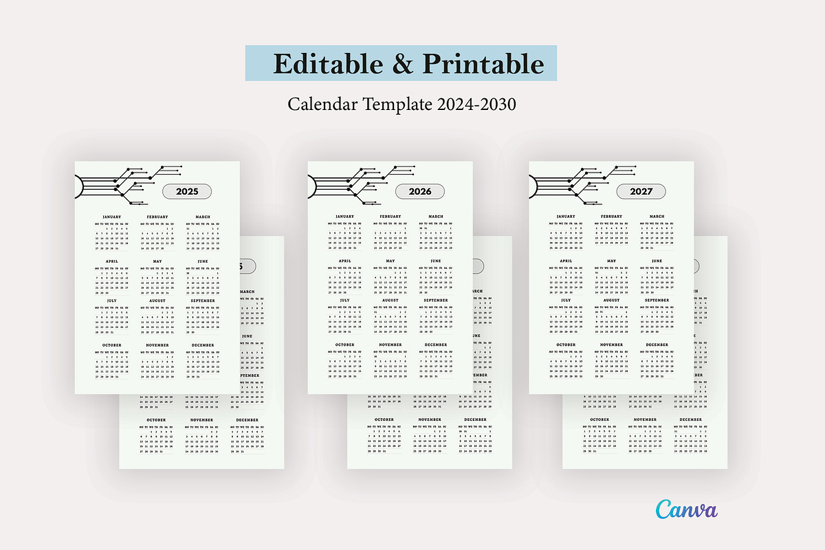 Calendar Template 2024-2030, a Stationery Template by Design Zone (Photo 2 of 5)