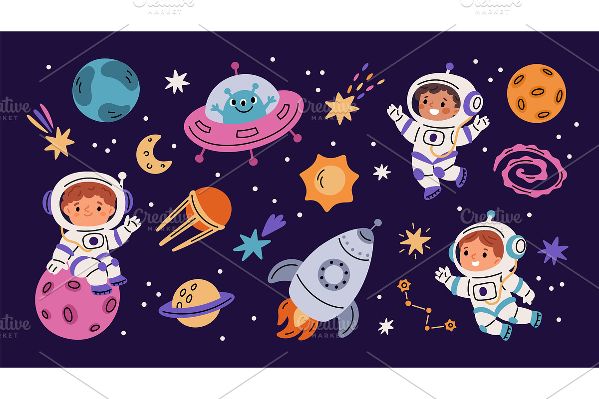 Kids astronauts and space elements, an Object Illustration by YummyBuum