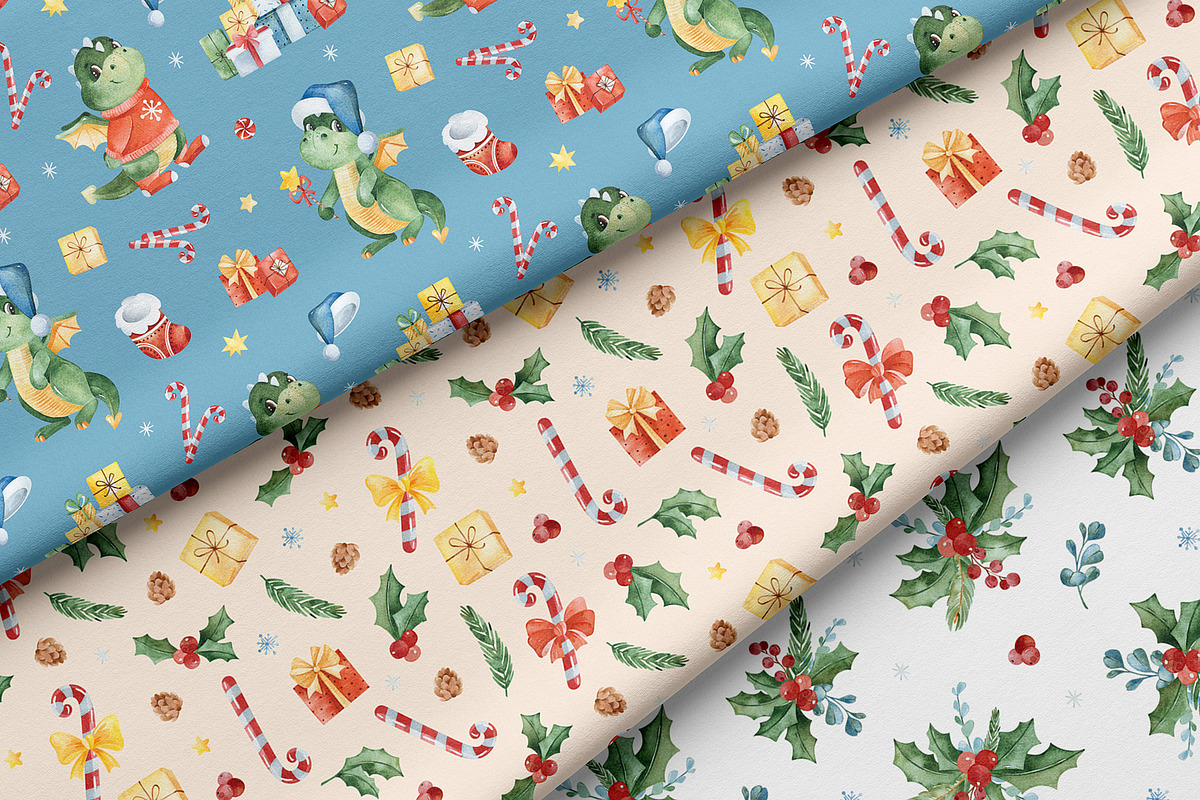 Dragon Christmas. Watercolor set., a Seasonal Illustration by Kate_Rina (Photo 12 of 13)