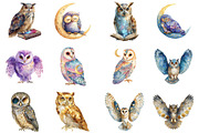 Watercolor Celestial Owl Clipart, an Illustration by Design Market (Thumbnail 3 of 3)