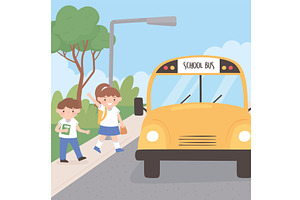 students waiting a bus, an Education Illustration by studiogstock
