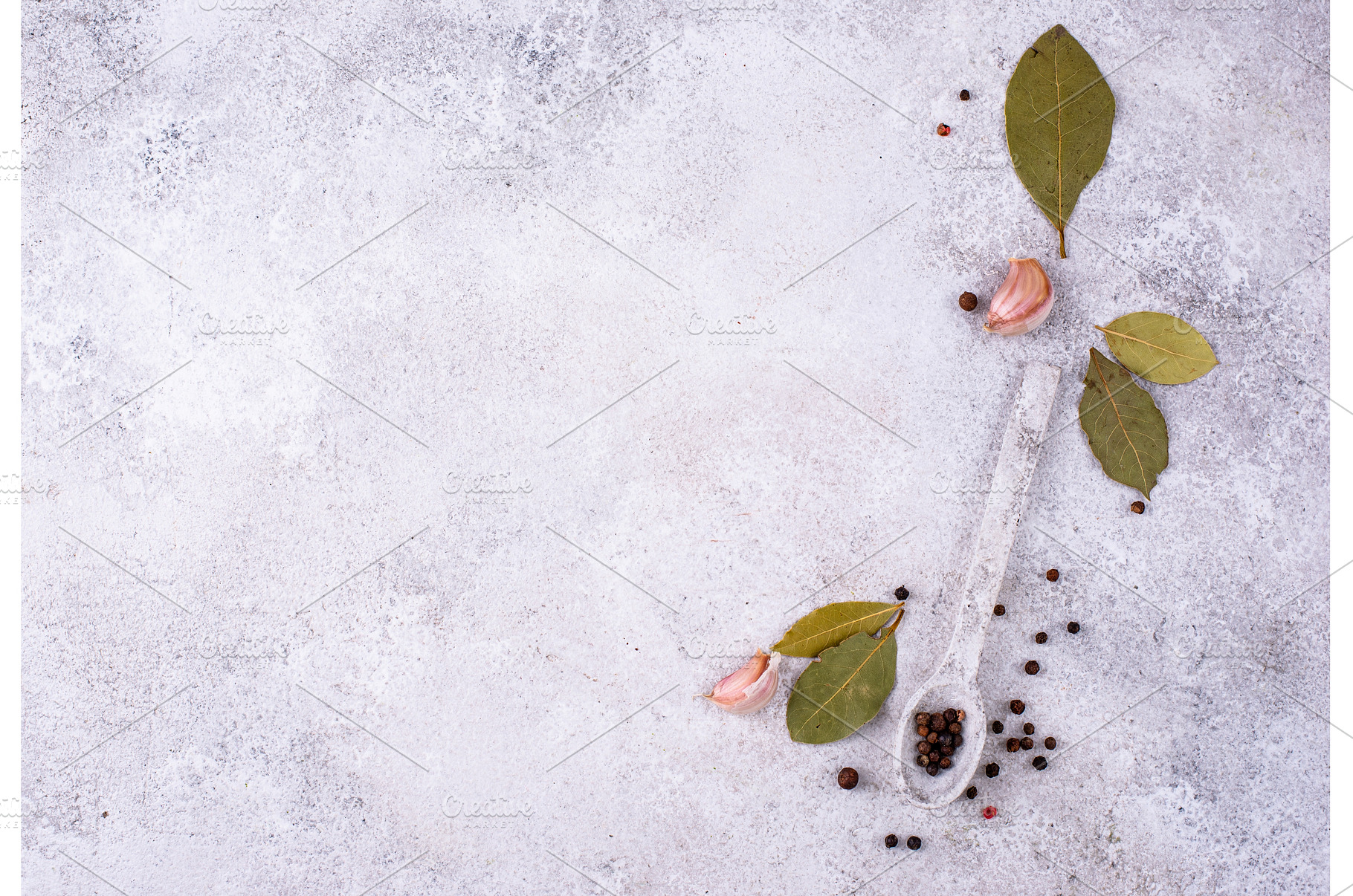 Culinary background with pepper, bay, a Food & Drink Photo by Yulia Furman