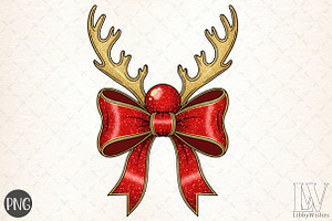 Christmas Reindeer Coquette Bow Png, an Illustration by Libby Wishes