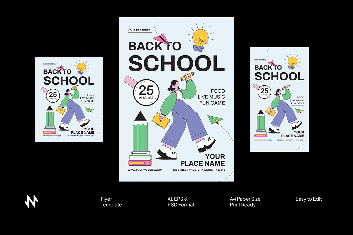 Flat Vector Back to School Flyer, a Flyer Template by Neermana (Photo 1 of 4)