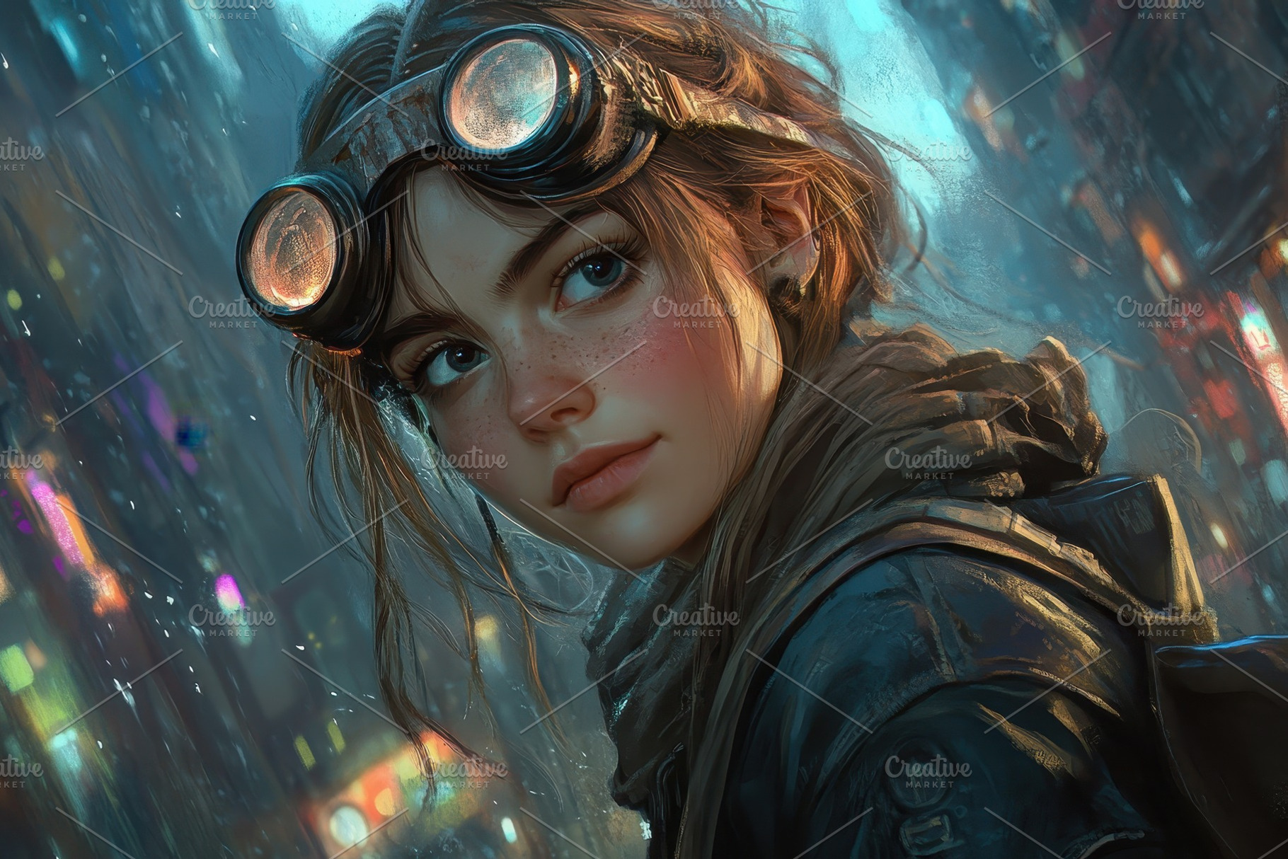 Character with goggles explores a vi, a Photo by Pavel_design
