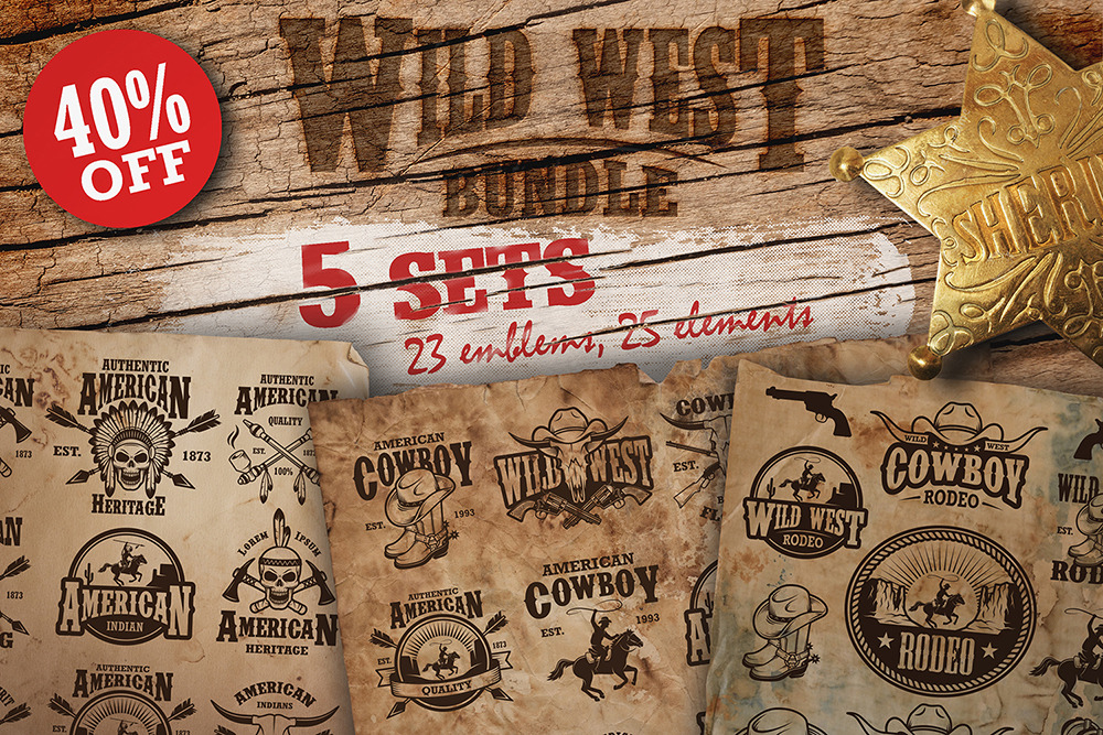 Bundle of vintage wild west sets, a Branding & Logo Template by ...