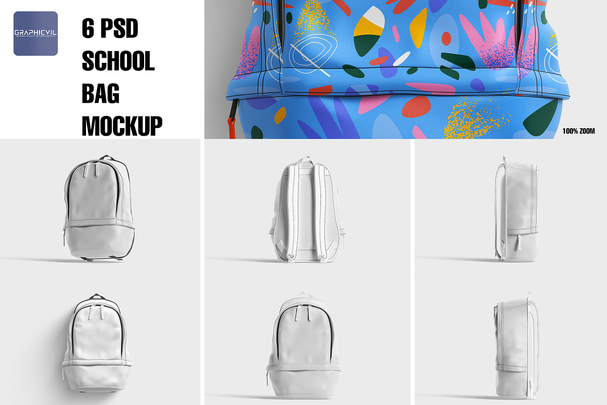 Backpack mockup, book bag mockup, a Packaging Mockup by GraphicVil (Photo 2 of 9)