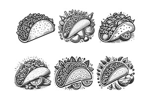 Taco engraving set vector collection, a Food Illustration by AlexArt