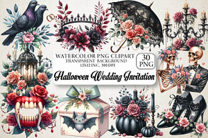 Halloween Wedding Invitation Clipart, an Illustration by DreamPrint404