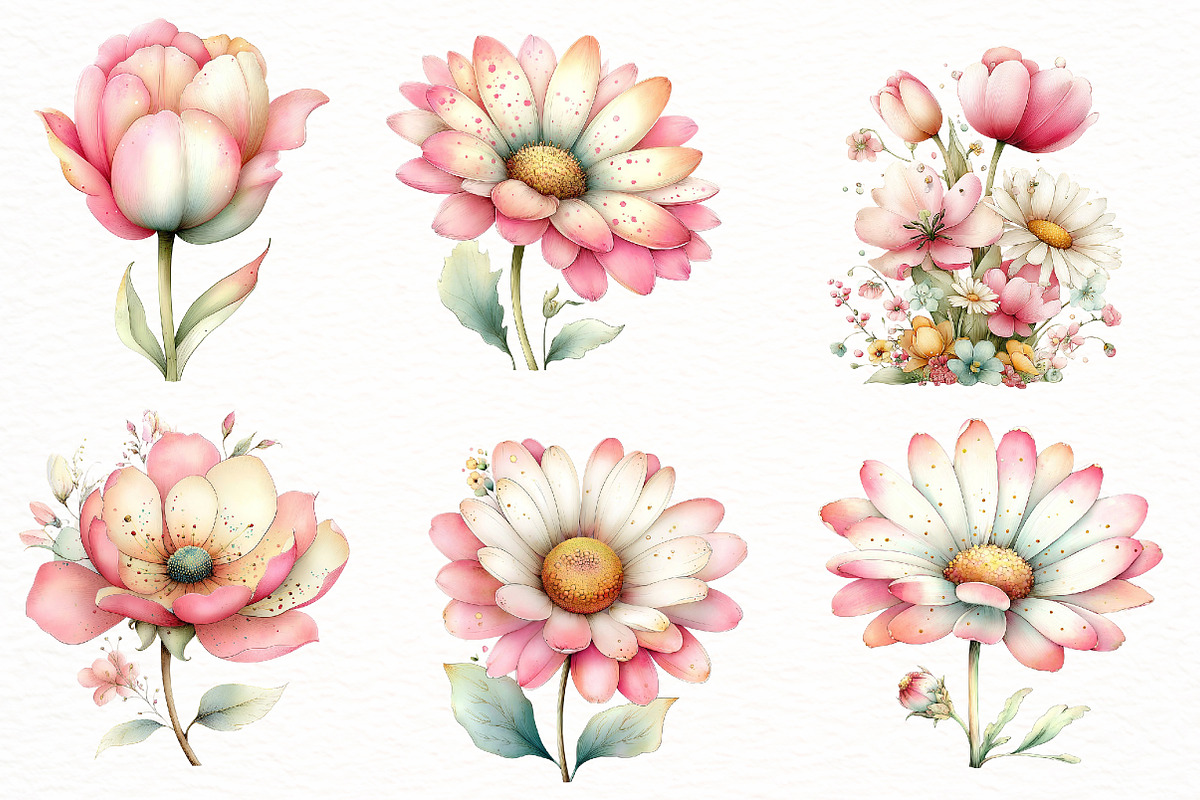 Whimsical pink Summer flower clipart, an Illustration by Designworld (Photo 3 of 7)