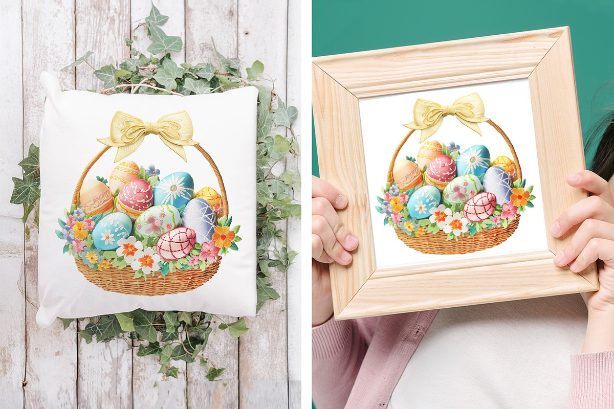 Embroidery Easter Basket & Bow PNG, an Object Graphic by V Design Creator (Photo 6 of 8)