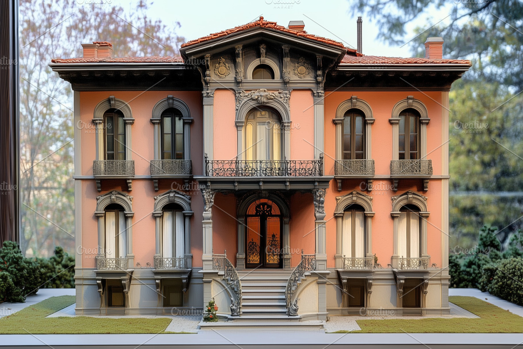 A Italianate house style detailed architectural model of a classic ...