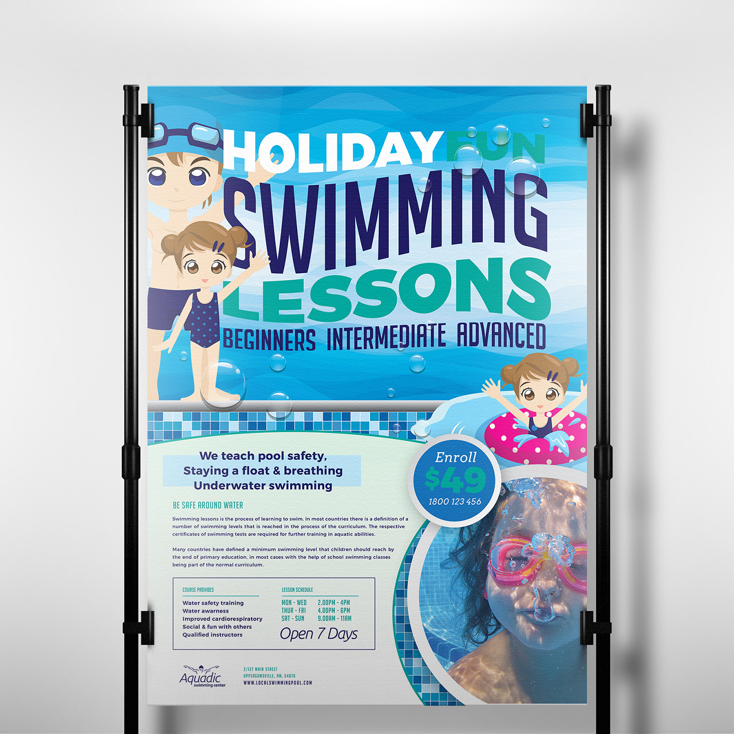 A3 Swimming Pool Poster Template, a Flyer Template by BrandPacks