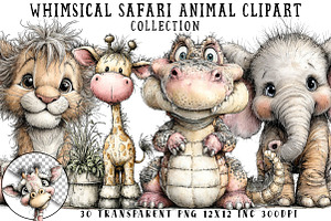 Whimsical Safari Animal Clipart, an Illustration by OK Design