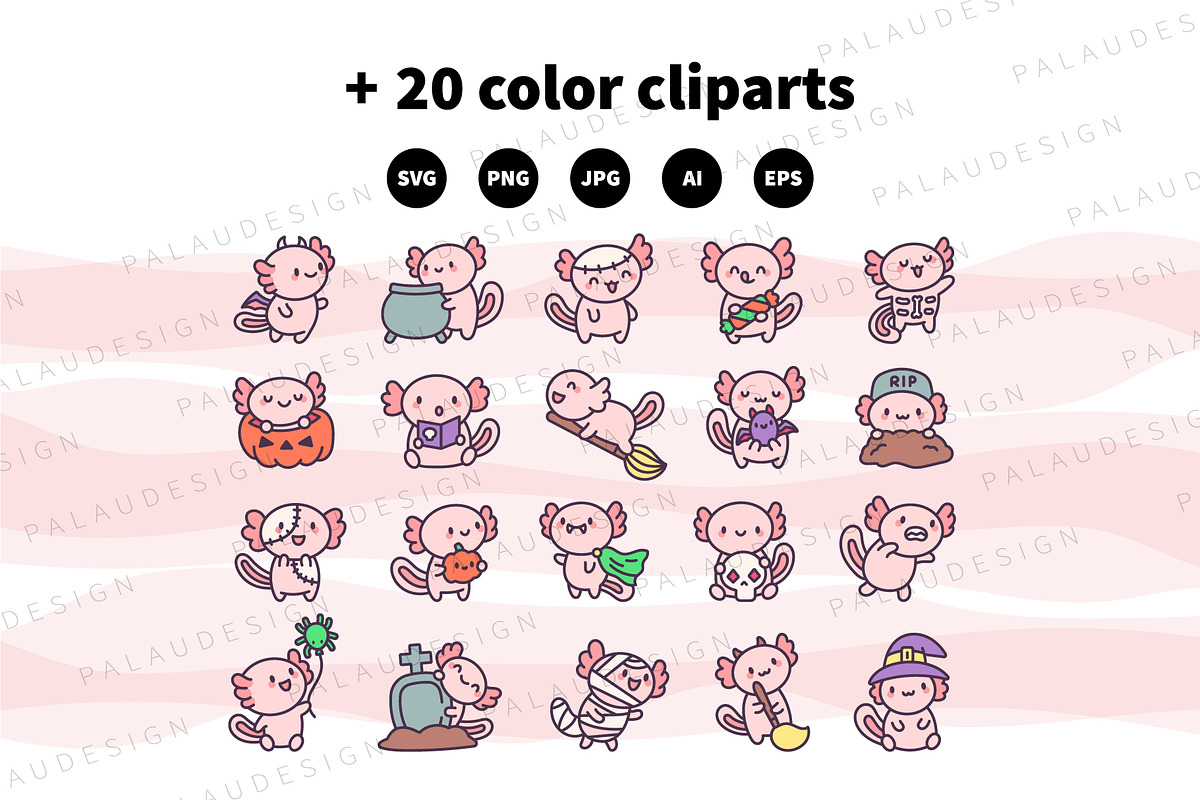 Axolotl Halloween Clipart Set, a Seasonal Illustration by Palau (Photo 10 of 12)