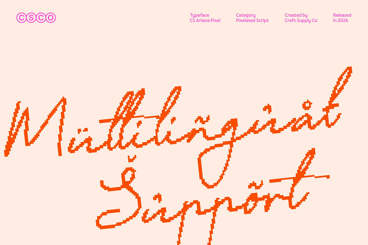 CS Ariana Pixel, a Script Font by Craft Supply Co. (Photo 7 of 8)