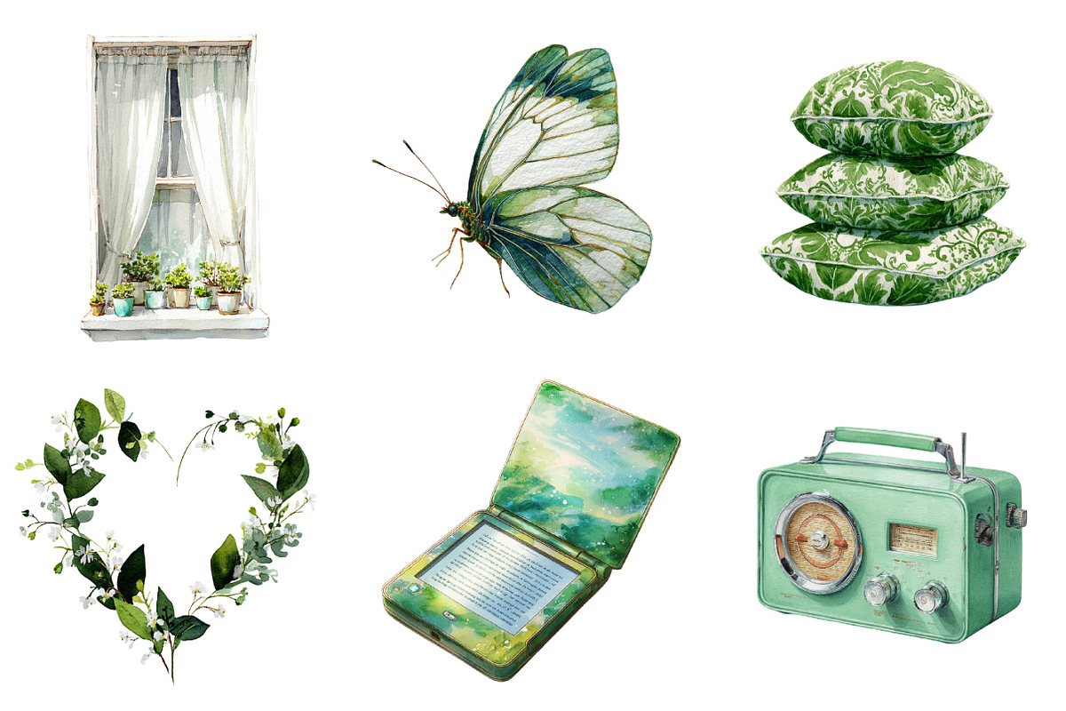 Watercolor Green Planner Clipart, an Illustration by Design Market (Photo 3 of 3)