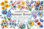 Watercolor Summer Flowers Clipart, a Graphic by designcity5 (Thumbnail 1 of 5)