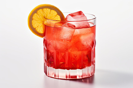 Strawberry cocktail with ice on white background, a Food & Drink Photo by AlyaAnd
