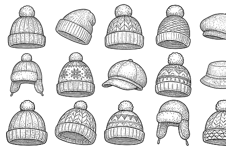 Hand Drawn Winter Hat Collection
