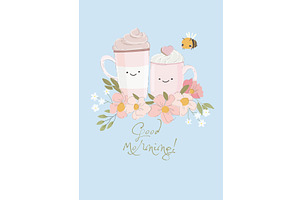 Hand drawn trendy couple of tea or, a Food Illustration by Maria Starus