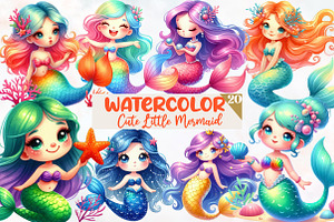 Cute Little Mermaid Clipart, an Illustration by Designworld