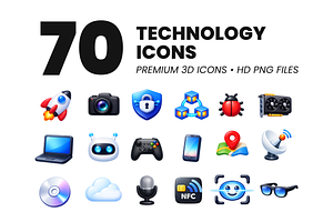 70 Technology 3D Premium Icons, a Solid Icon by Icons Drop