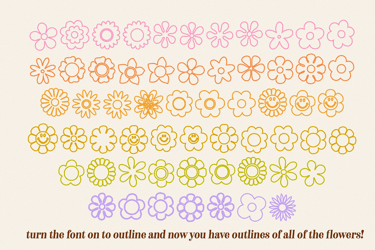 Retro Flowers Illustration Font, a Symbol Font by Dear Darling Design (Photo 8 of 13)