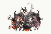 Halloween Witches Characters Clipart, a Seasonal Illustration by KaramfilaS (Thumbnail 3 of 10)