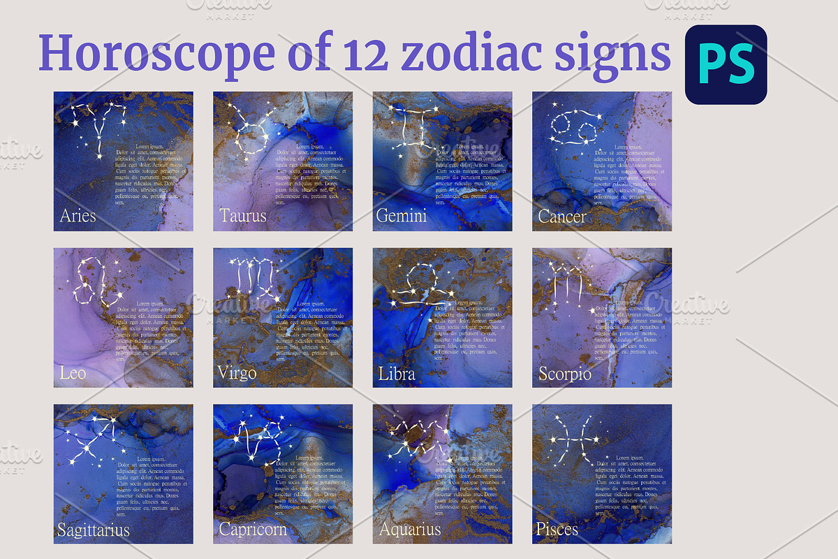 Zodiac Horoscope: 12 Signs., a Social Media Template by Digital illustration shop (Photo 1 of 4)