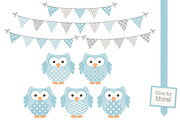 Grey & Blue Owl Vectors & Papers, an Animal Illustration by Amanda Ilkov (Thumbnail 2 of 3)
