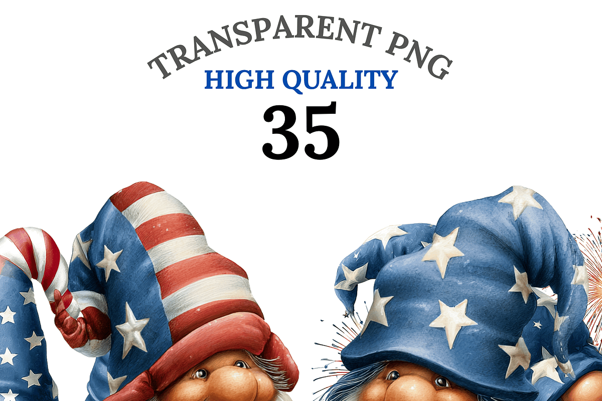 Patriotic Gnomes PNG Set, a Decorative Illustration by Pati Charm Studio (Photo 1 of 8)