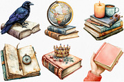 Watercolor Book Lover Clipart Bundle, an Illustration by Canvas Craft (Thumbnail 4 of 9)