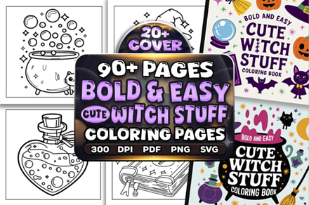 Bold Easy Cute Witch Stuff Coloring, an Illustration by shopcosm