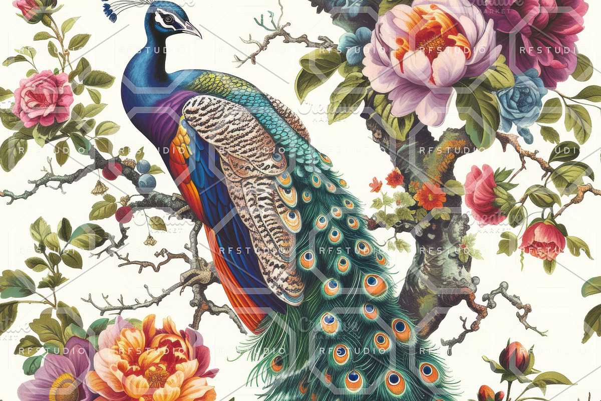 PEACOCK PARADISE, Seamless Patterns, a Texture Illustration by RefinedFantasyStudio (Photo 4 of 10)