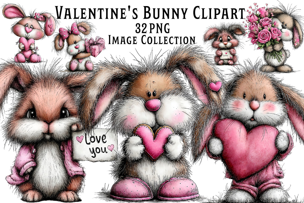Valentine's Whimsical Bunny Clipart, an Illustration by Dream Creation (Photo 1 of 7)